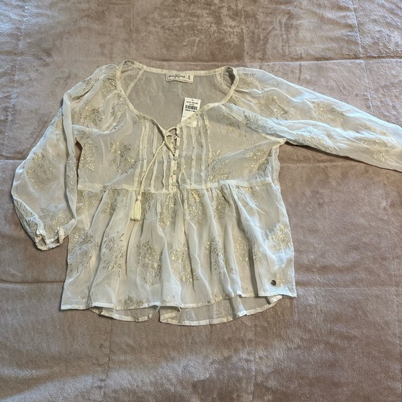 Abercrombie & Fitch Sheer Blouse Size XS Babydoll Cream NWT - Picture 1 of 9